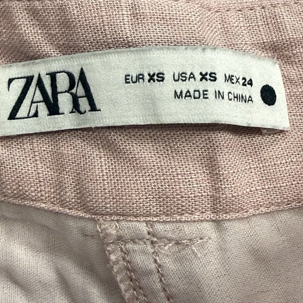 Zara Embroidered Wide Leg Pants Womens‎ Size XS Pink Linen Blend Boho Resort